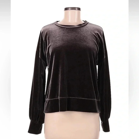 Madewell Dark Grey Metal Velvet Balloon Sleeve Sweatshirt Size Medium M - Picture 3 of 6